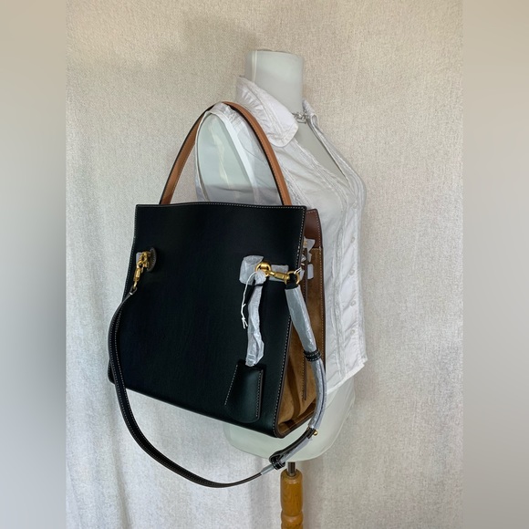 NEW Tory Burch Lee Radziwill Double Black Leather Satchel/Shoulder Bag/Crossbody - Picture 6 of 16